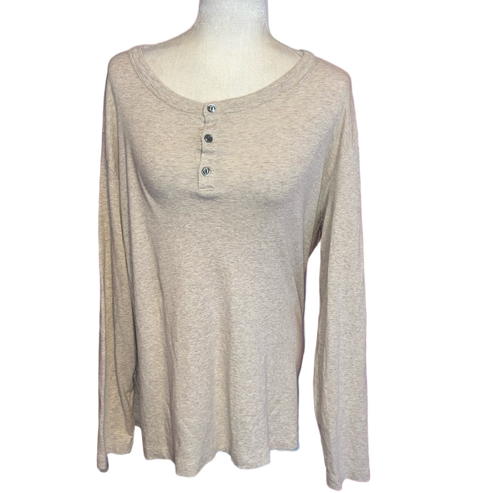 $135 Theory Men's Beige Wyndem Slim Fit Henley Long Sleeve T-Shirt Size XL